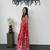 red color mirror work border with handcrafted red tassels (latkan) and ajarakh print gajji silk blend saree