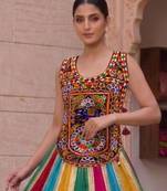 Multicolor embroidered cotton u-neck blouse