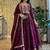 wine color designer embroidery work vichitra silk blend gown set