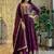 wine color designer embroidery work vichitra silk blend gown set