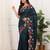 teal color multi color thread work on border with cutwork silk blend saree