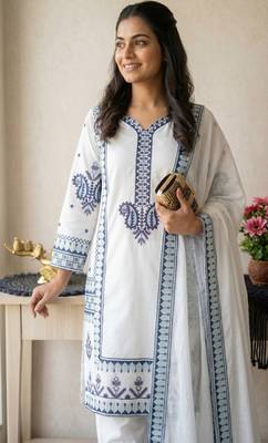 white color designer embroidery work rayon kurti palazzo set 2