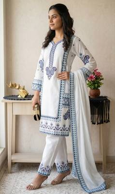 white color designer embroidery work rayon kurti palazzo set 3