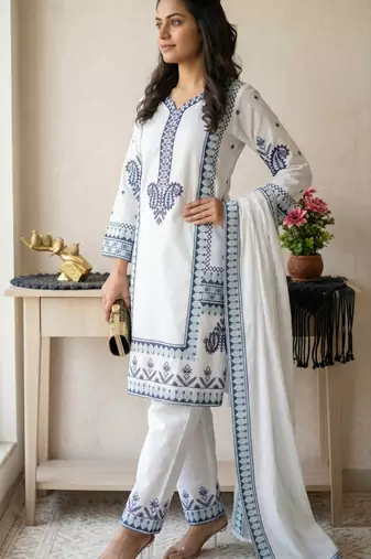 white color designer embroidery work rayon kurti palazzo set