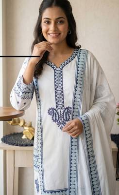white color designer embroidery work rayon kurti palazzo set 4
