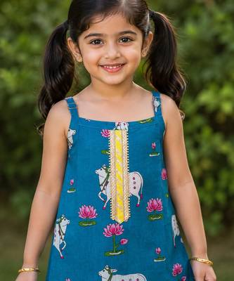 Girls Sleeveless Cotton Kurta & Churidar Salwar Set 3