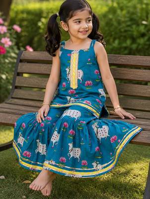 Girls Sleeveless Cotton Kurta & Churidar Salwar Set 4