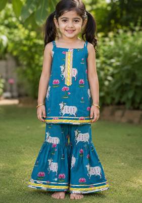 Girls Sleeveless Cotton Kurta & Churidar Salwar Set 6
