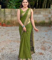 Olive silk blend woven saree with banarasi silk