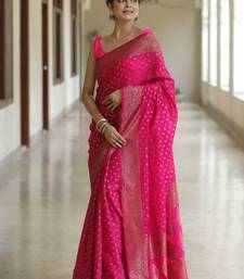 Pink silk blend woven saree with banarasi silk