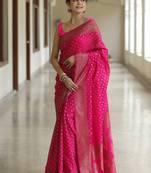 Pink silk blend woven saree with banarasi silk