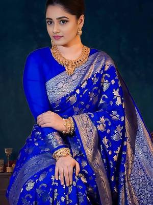 Blue silk blend woven saree with banarasi silk 1