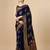 Dark blue silk blend woven saree with banarasi silk
