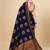 Dark blue silk blend woven saree with banarasi silk