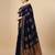 Dark blue silk blend woven saree with banarasi silk