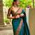 Blue silk blend woven saree with banarasi silk