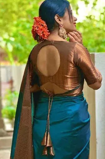 Blue silk blend woven saree with banarasi silk
