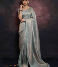 Sky blue silk blend woven saree with banarasi silk