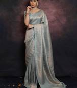 Sky blue silk blend woven saree with banarasi silk
