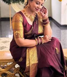 Dark maroon silk blend woven saree with banarasi silk