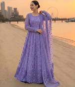 purple faux georgette readymade anarkali suit with embroidery & cut work
