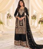 black chinon readymade suit with embroidery & sequence work