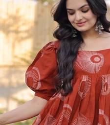 orange silk blend  readymade kurti with printed work