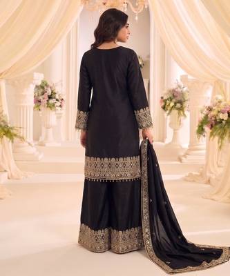 black chinon readymade suit with embroidery & sequence work 4