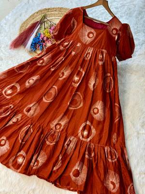 orange silk blend  readymade kurti with printed work 3