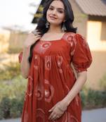 orange silk blend  readymade kurti with printed work