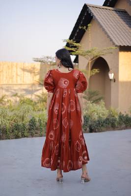 orange silk blend  readymade kurti with printed work 4