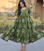 green silk blend  readymade kurti with printed work
