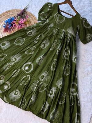 green silk blend  readymade kurti with printed work 2
