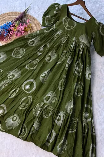 green silk blend  readymade kurti with printed work