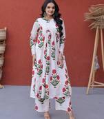 white silk blend  readymade kurti set with printed work