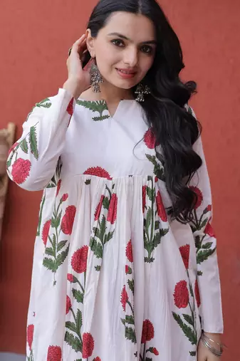 white silk blend  readymade kurti set with printed work