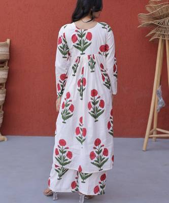 white silk blend  readymade kurti set with printed work 4