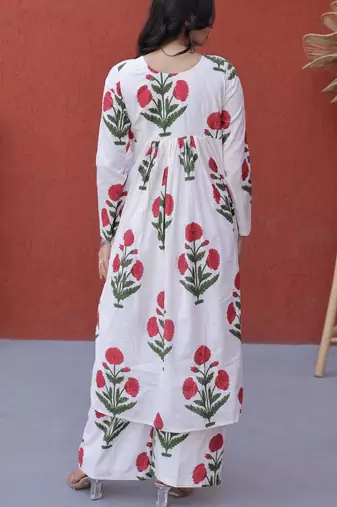 white silk blend  readymade kurti set with printed work