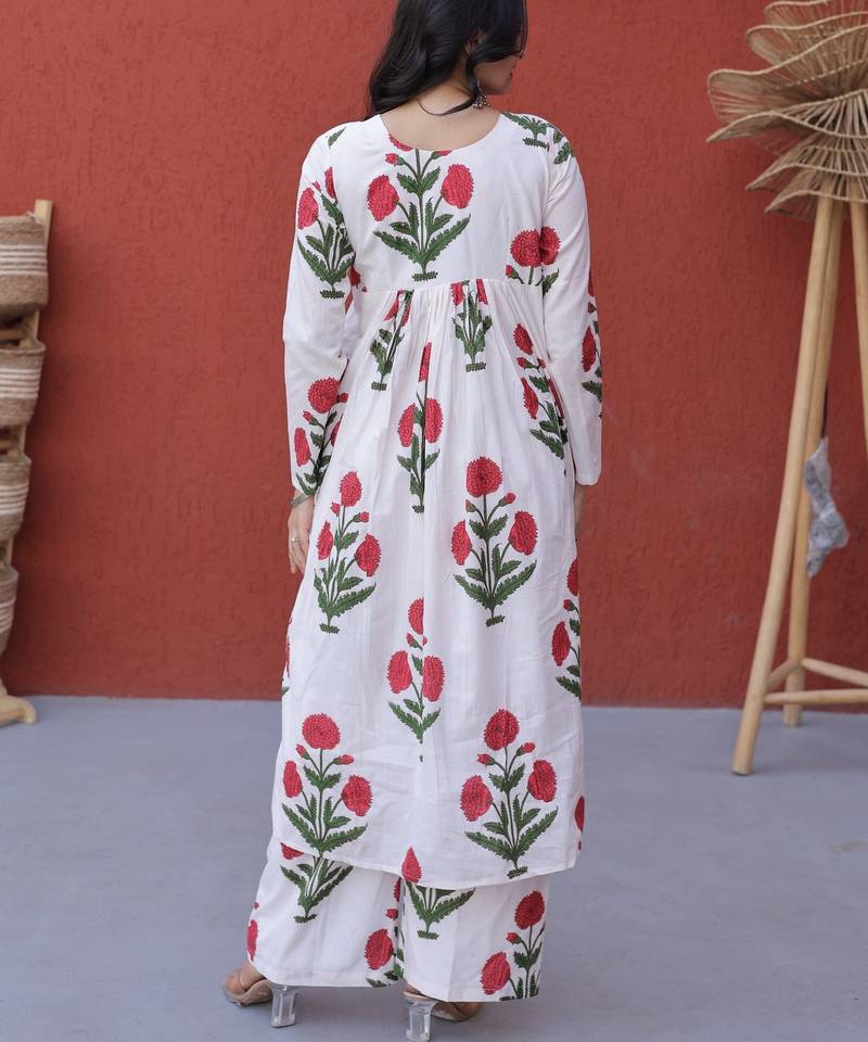 white silk blend  readymade kurti set with printed work