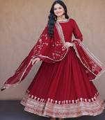 maroon faux georgette readymade anarkali suit with embroidery & sequence work