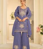 lavender silk blend  readymade suit with real mirror & sequence work