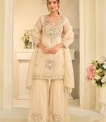 white silk blend  readymade suit with real mirror & sequence work