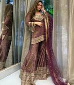 brown chinon readymade suit with embroidery & sequence work