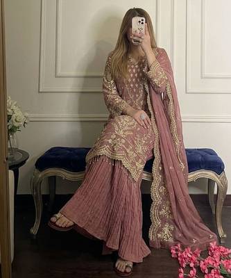 pink georgette readymade suit with embroidery & sequence work 3