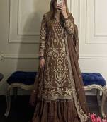 brown georgette readymade suit with embroidery & sequence work