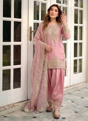 pink silk blend  readymade suit with embroidery & sequence work 1