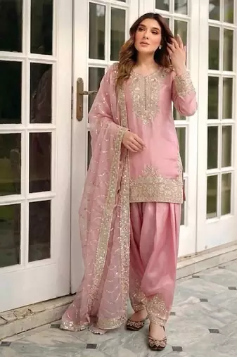 pink silk blend  readymade suit with embroidery & sequence work