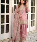 pink silk blend  readymade suit with embroidery & sequence work