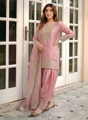 pink silk blend  readymade suit with embroidery & sequence work 2