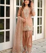 orange silk blend  readymade suit with embroidery & sequence work